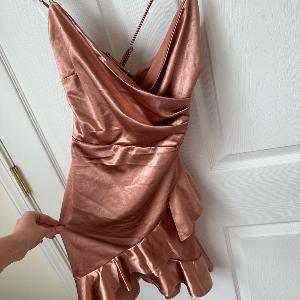 Lulu's Shimmering Rose Gold Mini Dress